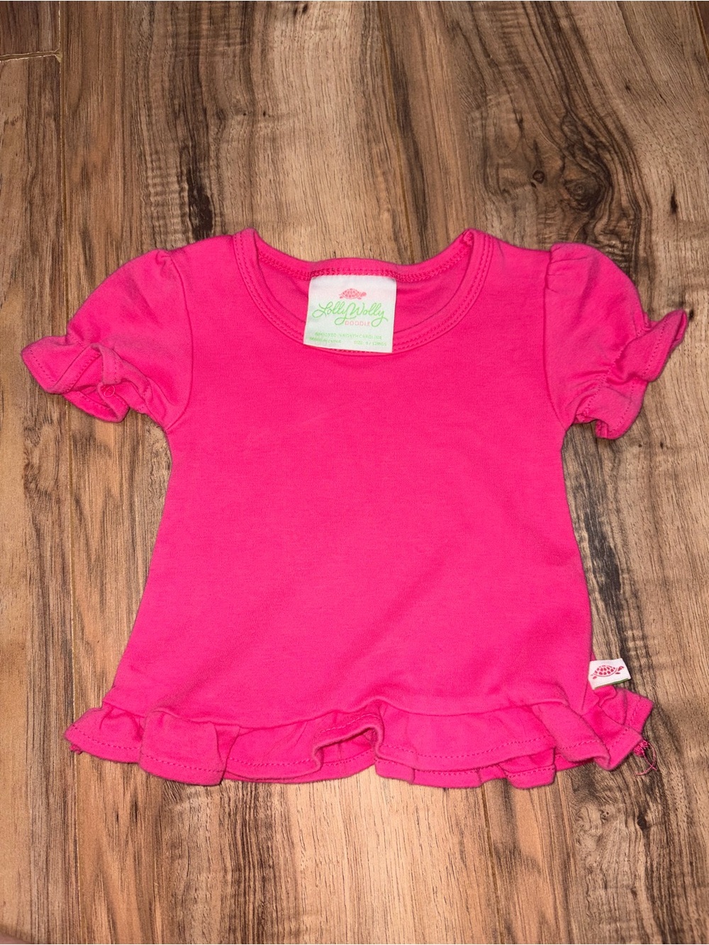 Lolly Wolly Doodle Boutique Pink Ruffle Hem & Sleeves Top Girls 9-12M